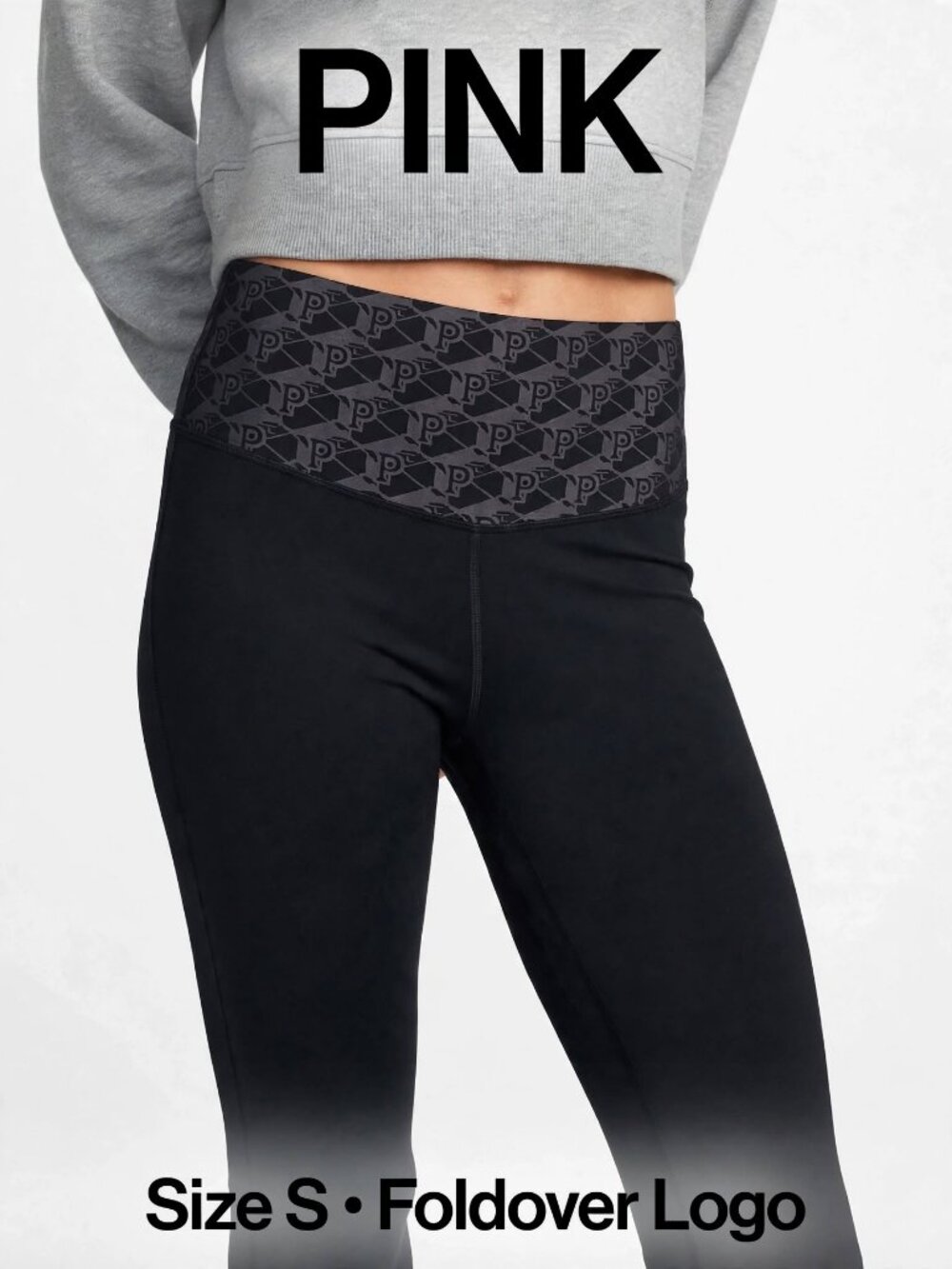 Victoria's Secret PINK Black Flare Yoga Pants | S | Foldover Logo Waistband |